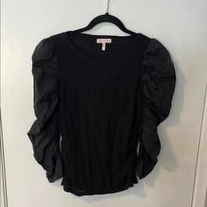 Rebecca Taylor Black Ruffled Puff Sleeve Top